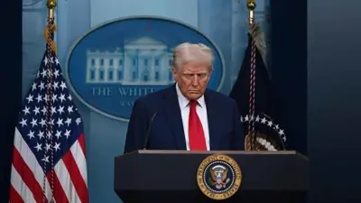 الرئيس ترامب خلال إلقاء كلمة حول الحادثة