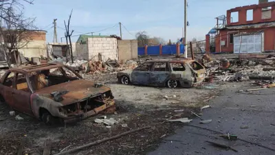 بلدة سودجا بعد أن حررها الجيش الروسي في كورسك