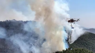 مروحية في كوريا الجنوبية أثناء مشاركتها في إخماد حرائق الغابات