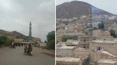 مشهد عام لـ"حمة صرار" وتبدو ميليشيا الحوثي منتشرة في البلدة