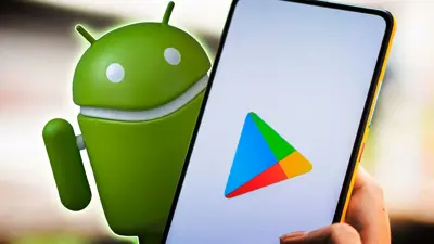 شعار متجر غوغل بلاي على شاشة هاتف ذكي