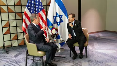 وزير الخارجية الأمريكي مع الرئيس الإسرائيلي