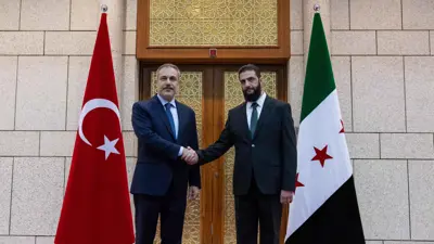 وزير الخارجية التركي خلال لقاء مع أحمد الشرع 