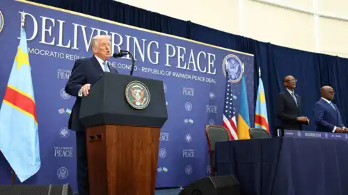 ترامب يلقي كلمة خلال توقيع اتفاق سلام بين رواندا وجمهورية الكونغو الديمقراطية  
