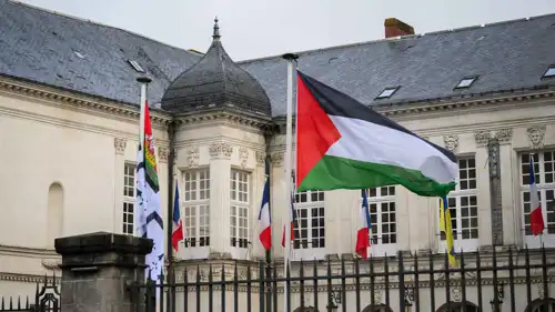 علم فلسطين عند مدخل بلدية نانت