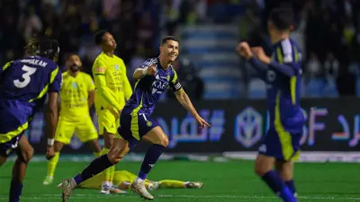 احتفال رونالدو بأهدافه في مباراة النصر والخليج