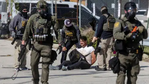 عناصر أمنية يقمعون محتجاً خارج منشأة لدائرة الهجرة والجمارك