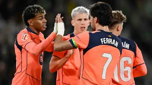 احتفال لاعبي برشلونة