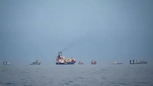 ناقلات نفط وسفن شحن مصطفة في خليج عمان