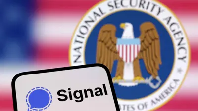 تطبيق سيغنال وشعار وكالة الأمن القومي الأمريكية