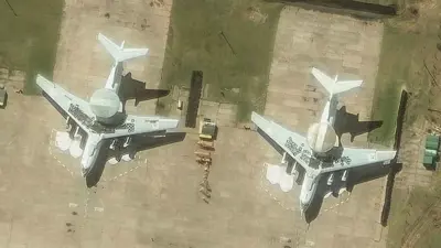 صورة فضائية لاستهداف طائرتي A-50 روسيتين