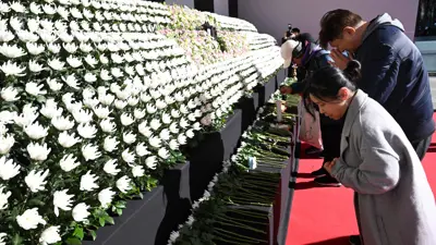 معزون عند ضريح لضحايا تحطم الطائرة الكورية الجنوبية