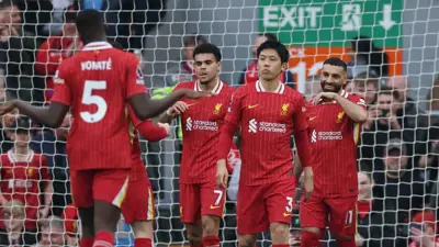 احتفال لاعبي ليفربول الإنجليزي