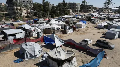 لقطة لخيام الفلسطينيين في خان يونس