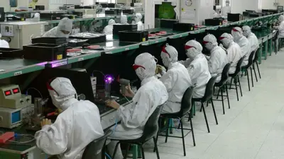 عمال في مصنع للمكونات الإلكترونية في شنتشن، الصين