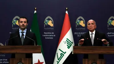 أسعد الشيباني خلال مؤتمر صحفي مشترك مع فؤاد حسين