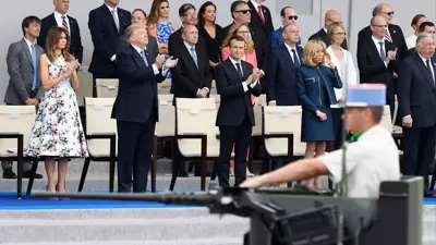 ترامب وماكرون وعقيليتهما خلال العرض العسكري في يوم الباستيل