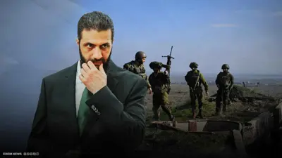 أحمد الشرع وفي الخلفية جنود إسرائيليون بالجولان